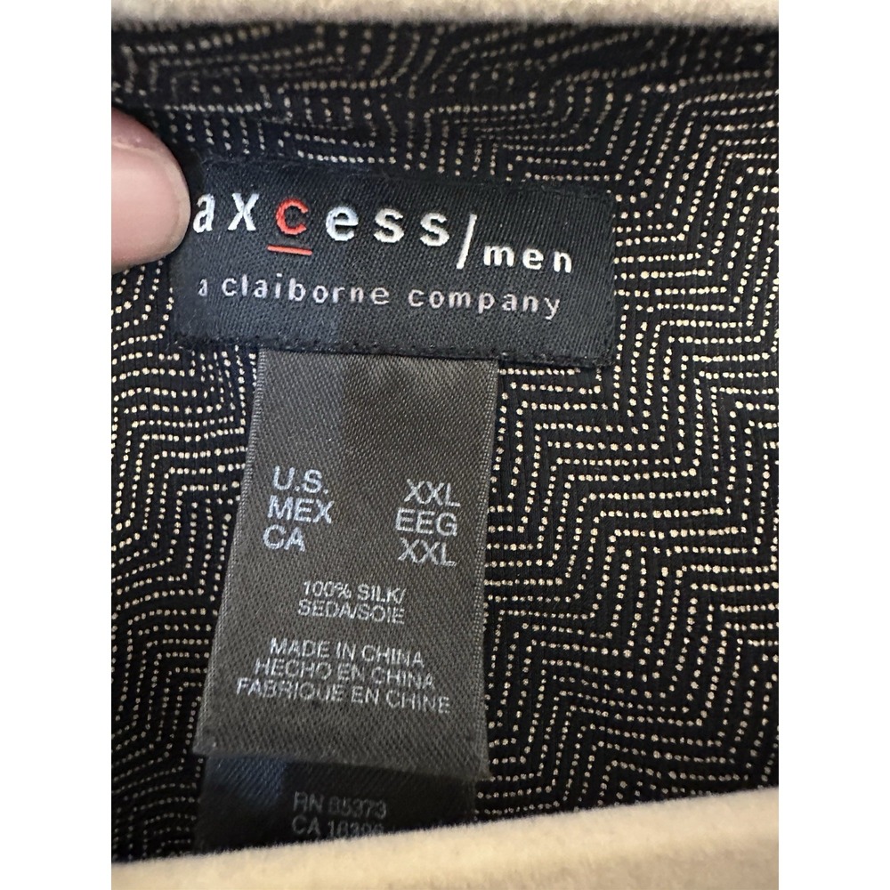 Axcess Mens Geometric Silk Button-Up Shirt Short Sleeve XXL Black Gray - Picture 3 of 3